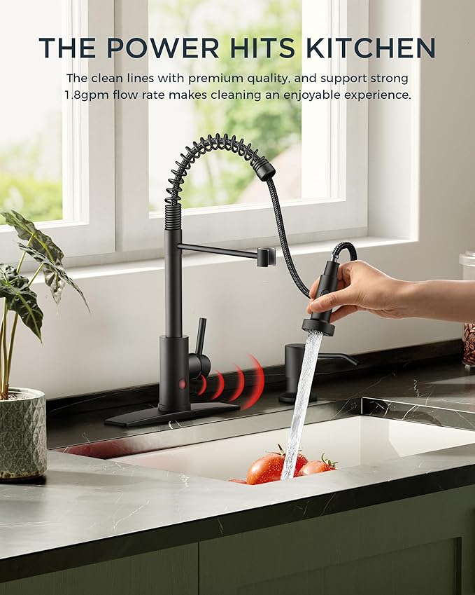 FORIOUS Touchless Kitchen Faucet Black, Smart Motion Sensor Spring Sink Faucet with Pull Down Sprayer Commercial Contemporary Hands-Free for Pot Filler, Farmhouse Camper Laundry Camper
