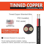 National Wire&Cable - 14/2 Tinned Copper Professional Wire (500 Feet) 14 AWG Gauge Stranded PVC Cord - 2 Conductor Electrical Wire - Made in USA - CL Rated/ETL Listed - Automotive, Low Voltage Cable