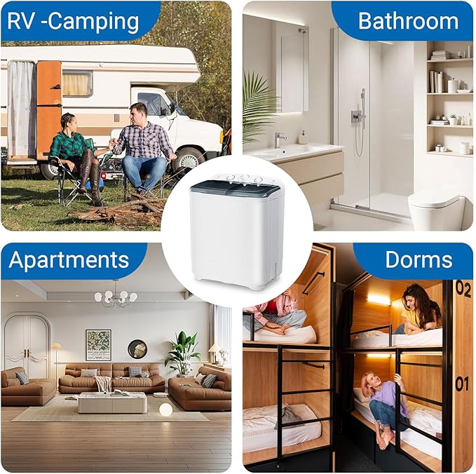 Portable Mini Twin Tub 22Lbs Washing Machine with Drying Rack & 10 Hangers, Washer(13Lbs) and Spinner(9Lbs) Combo with Timer Knob, Compact Semi-automatic Laundry Washer for Home Dorm Apartment, Black