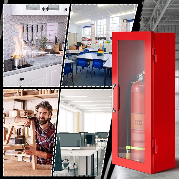 Zonon 2 Pcs Fire Extinguisher Cabinet Wall & Surface Mount 24-3/4 H x 10-1/4 W x 6-3/4 D Steel Fire Extinguisher Box Holder Case with Handle for Indoor Outdoor