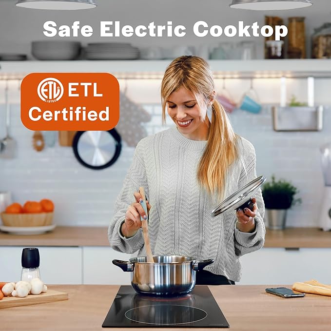 Empava 3000W Cooktop 2 Burner, Built in Infrared Electrical Stove Top for Kitchen 208~240V Hard Wired, No Plug, ETL Certified, Black, 12 Inch Radiant