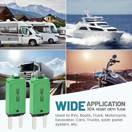 NuIth Manual Reset 30A Mini Fuse Circuit Breakers, E73 Low Profile ATM Circuit Breaker Blade Fuse DC 28V Resettable Standard Blade Fuses for Car Truck RV Marine (2PCS-30A)