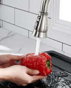 J-HVA Kitchen Faucet Sprayer Head Replacement with 15 Adapters (UPDATED) - Pull Down Kitchen Sink Faucet Spray Nozzle Head Replacement 3-Function Tap Spray Head for Kitchen Sink, Brushed Nickel