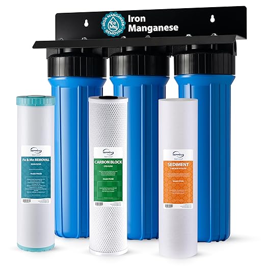 iSpring Whole House Water Filter System, Reduces Iron, Manganese, Chlorine, Sediment, Taste, and Odor, 3-Stage Iron Filter Whole House, Model: WGB32BM
