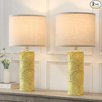 25.25" Ceramic Lamps Set of 2 for Living Room, Bedroom, Yellow Flower Table Lamps Set of 2 for Buffet, Ceramic Bedroom Lamp for Nightstand, Farmhouse Lamp for Console Table, Credenza
