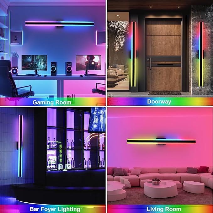 TODOLUZ 2-Pack 48-Inch Outdoor Long Linear RGB Wall Light Fixture, IP65 Waterproof 30W LED Wall Mounted Lamp with Remote Control for Outdoor/Indoor Party Gathering