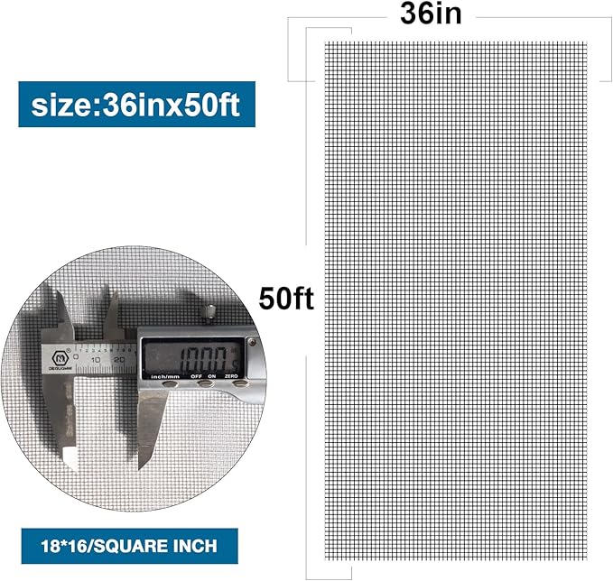 NeatiEase Window Screen Roll, 36"x50' Adjustable Flexible Fiberglass Screen Door Mesh - DIY Replacement Kit for Patio Porch Door Windows and Sliding Screen Doors(Black)