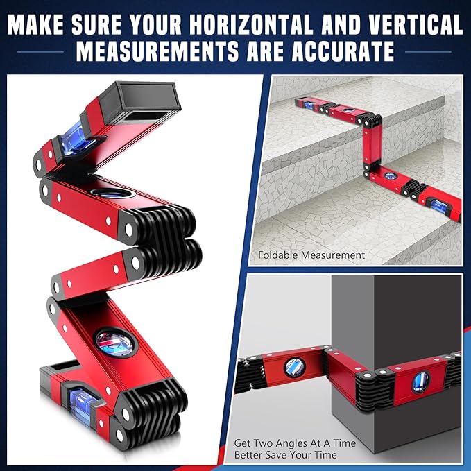 28 Inch Folding Level, Multi-Angle Precision Leveler with Magnetic Base, Foldable Aluminum Alloy Tool for Woodworking & Construction