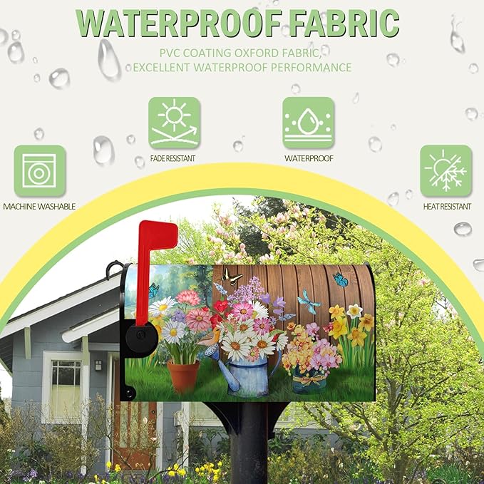 Summer Flower Mailbox Covers Magnetic Large Size Spring Floral Butterfly Mailbox Wraps Colorful Spring Mailbox Post Cover Oversized Mailbox Decor Waterproof for Garden Yard 25.5x21 Inch