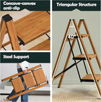 Taranta 3 Step Ladder,Aluminum Lightweight Folding 3 Step Stool with Anti-Slip Wide Pedal, 330lbs Capacity Step Ladder for Household,Kitchen,Office - Woodgrain