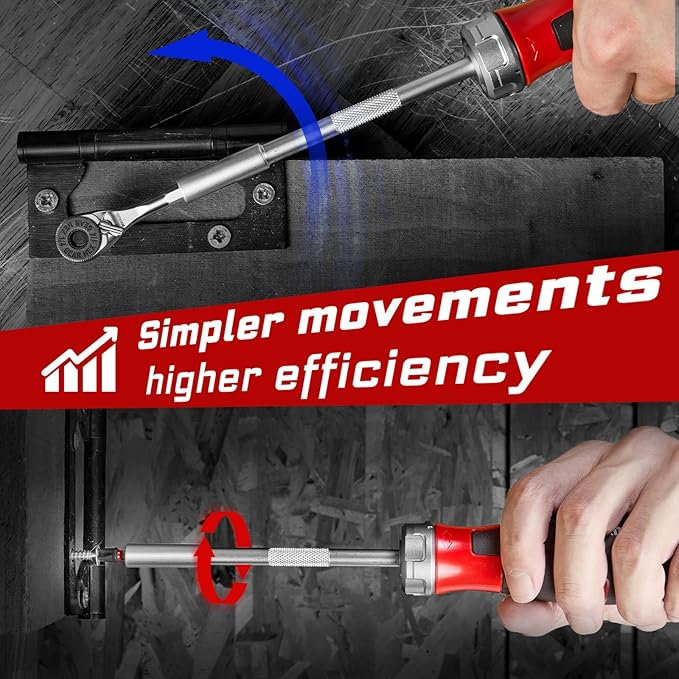 19 Pieces Ratcheting Screwdriver Set, Mini Rachet Wrench, Rachet Screwdriver Handle and Nut Driver with 12 Pcs Impact Screwdriver Bits, Portable Hand Tools Set for Repair DIY