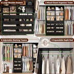 Aheaplus Closet System with Drawers Set of 2, Wood Closet Organizer System with 8 Hanging Rods & Top Shelves, Walk-in Closets Organizer Wardrobe Clothes Rack System, Cut Fits Spaces 4-9FT. Wide, Black