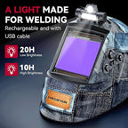 ARCCAPTAIN Large View 3.94" x 3.66" True Color Auto Darkening Welding Helmet with Light, Solar Powered Welding Hood, 4 Arc Sensor Wide Shade 4/5-9/9-13 for Stick MIG TIG Cut,Denim