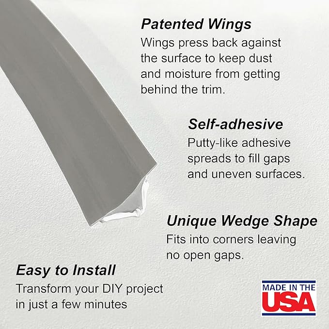 InstaTrim The Original Flexible Trim -10ft Grey 3/4" Wide Caulk Tape - Adhesive Trim with Many Uses Including Caulking for Bathtubs, Sinks, Counters, Tile, Floors - Made in USA