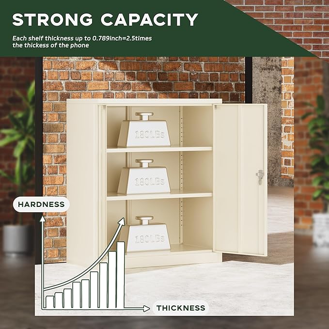 Greenvelly Metal Storage Cabinet, 36" Locking Storage Cabinet with Doors and Shelves, Lockable Storage Cabinets for Home Office, Utility Locker Cabinet, Steel Garage Cabinet with 2 Keys, Gray