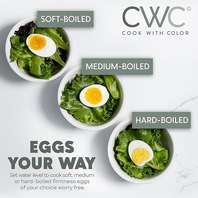 COOK WITH COLOR 6-Egg Capacity Egg Cooker – For Soft, Medium, Or Hard-Boiled Eggs, Rapid Cook Time, Auto Shut-Off & Boil-Dry Protection – Includes Tray, Measuring Cup & Lid – 210W Egg Maker, Sage
