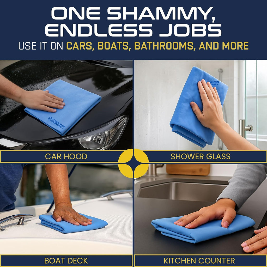 Premium Large Shammy Towel for Car - 2pk (26"x17") - Super Absorbent, Streak-Free, Lint-Free, Scratch-Free Cloth for Cars, Boats, Home - Long Lasting Synthetic Leather Chamois + Hanging Storage Tubes