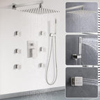 Enga Shower System with Body Jets 12 Inch Wall Mounted Rain Shower and Handheld Sprays Brass Full Body Massage Spa Jets Contain Rough-in Shower Valve, Brushed Nickel