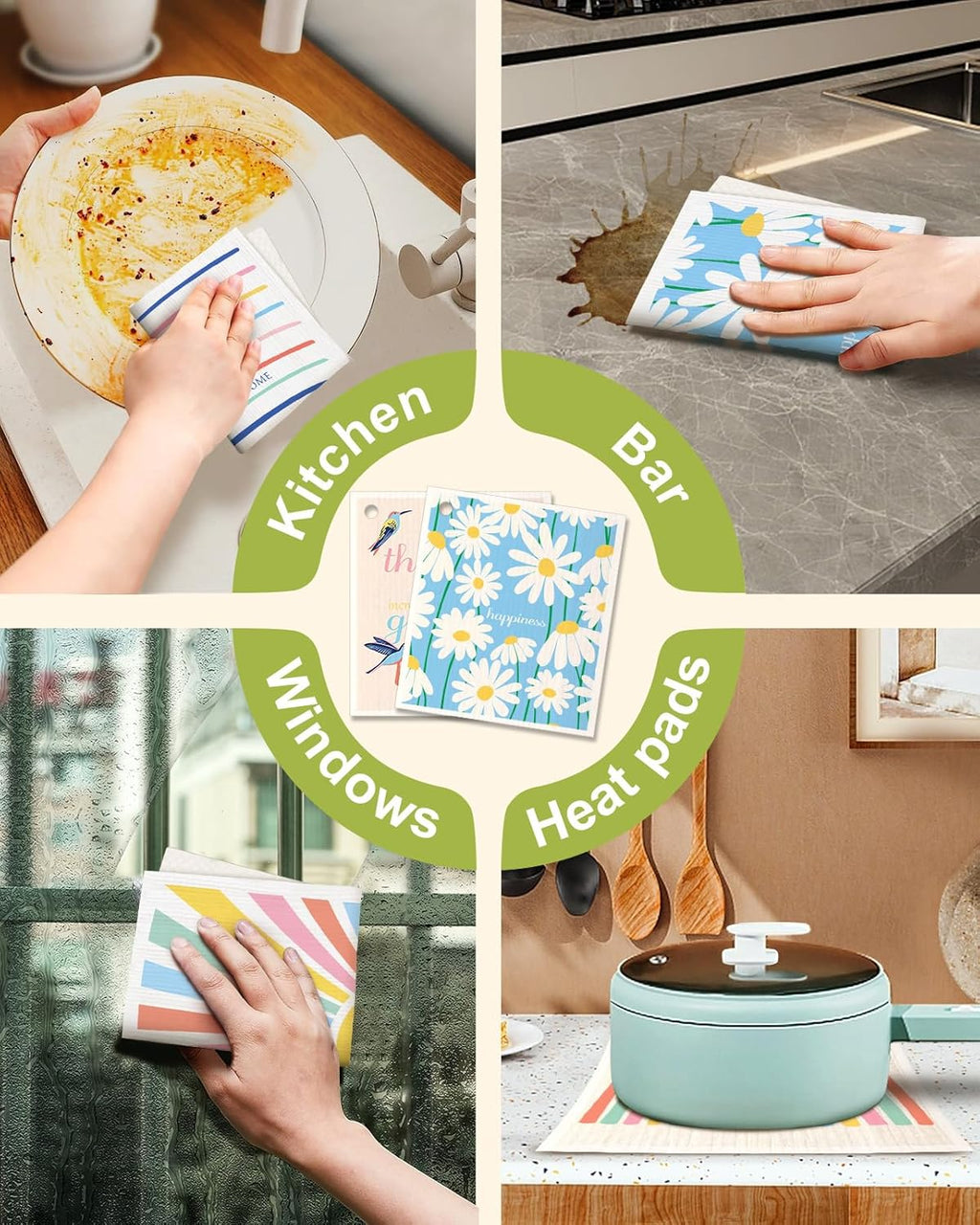 6 Pack Swedish Dishcloths for Kitchen - Reusable Dish Cloths for Washing Dishes Absorbent Cute Funny Kitchen Towels Cleaning Sponge, Rainbow