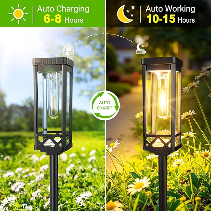 KOOPER Taller Solar Pathway Lights Outdoor, 6 Pack Upgraded Brighter Solar Garden Lights Solar Powered, Up To 15 Hours Outdoor Solar Lights for Yard Landscape Lighting Path Walkway Driveway Sidewalk