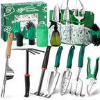 Garden Tool Set for Women, 12pcs Heavy Duty Gardening Tools, Cute Gardening Supplies Gifts for Women Mom, Garden Hand Tools with Fashion Organizer Handbag, Garden Tools for Gardening, Planting, Green