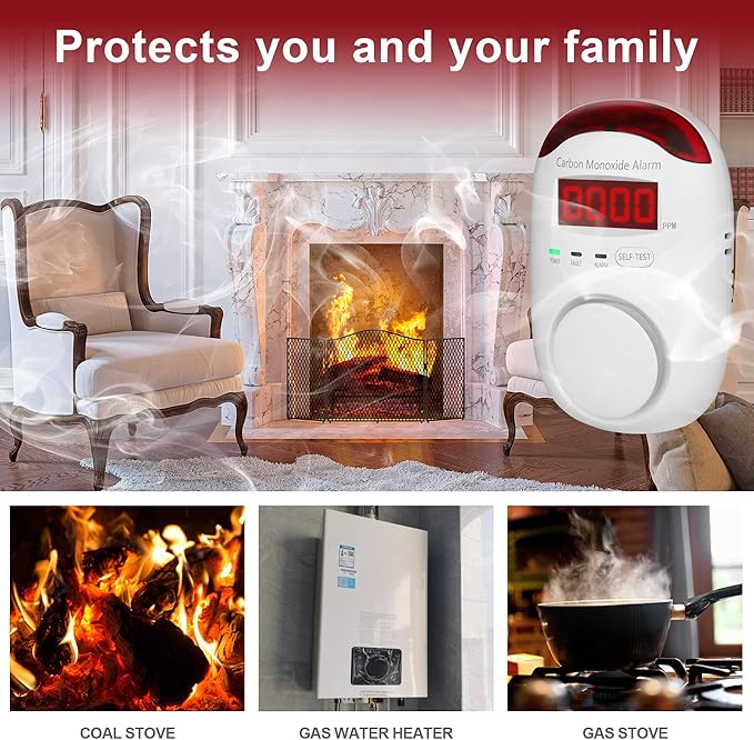 Koabbit Carbon Monoxide Detector - Plug in CO Level Monitor Alarm with Digital Display Sound & Light Warning for Home/Apartments/Hotel,Accurate & Easy to Install (White)