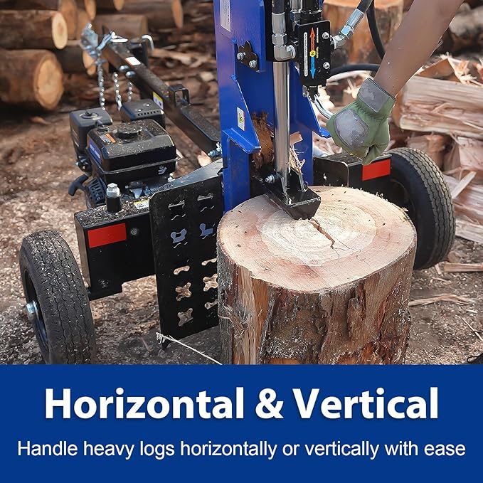 BILT HARD 25-Ton Horizontal/Vertical Towable Gas Log Splitter, Hydraulic Log Splitter with 8 HP 223cc 4-Cycle OHV Engine, 2" Ball Coupler, Safety Chains, Wood Splitter for Firewood Splitting