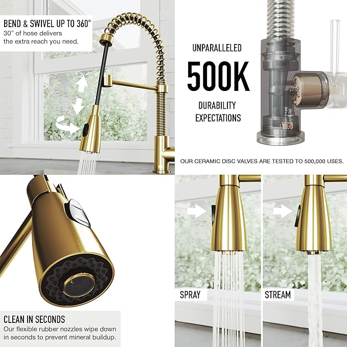 VIGO Brant 19'' H Single Handle Pull-Down Sprayer Kitchen Faucet in Matte Brushed Gold-VG02003MG