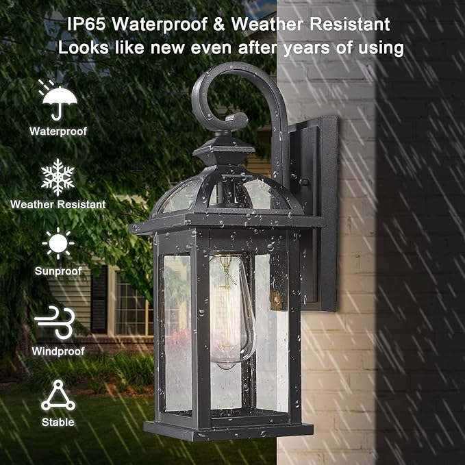 Darkaway Outdoor Lights Fixtures Wall Mount, Outdoor Wall Sconce with Seeded Glass Waterproof Outside Exterior Lighting Fixture for House, Front Porch, Patio (1 Pack)