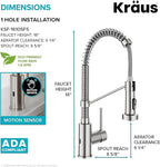 KRAUS Bolden Touchless Sensor Commercial Style 2-Function Single Handle Pull Down Kitchen Faucet in Spot-Free Stainless Steel, KSF-1610SFS