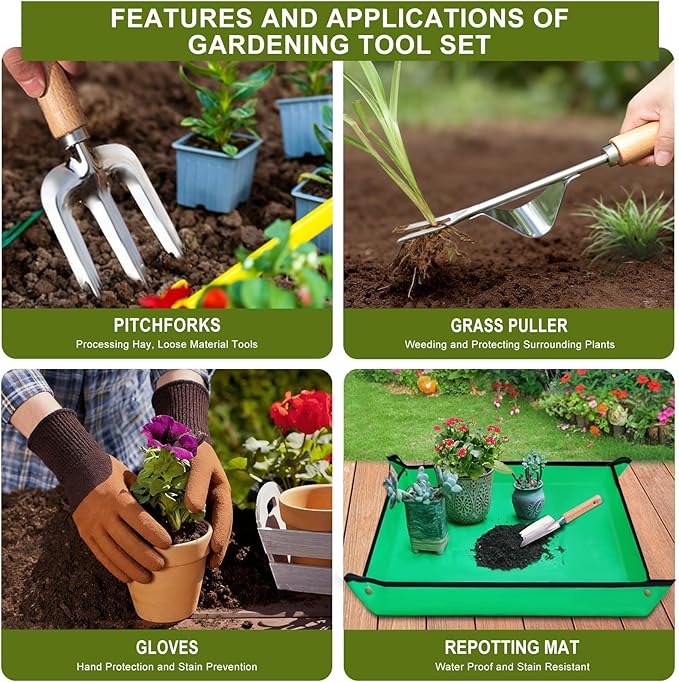 Kynup Gardening Tools, Garden Tools Set-9 Piece, Gardening Tool Kit with Cultivators, Ideal Garden Hand Tool Gifts for Women, Thickened Stainless Steel, Rust-Proof, Gardening Supplies, Garden Stuff