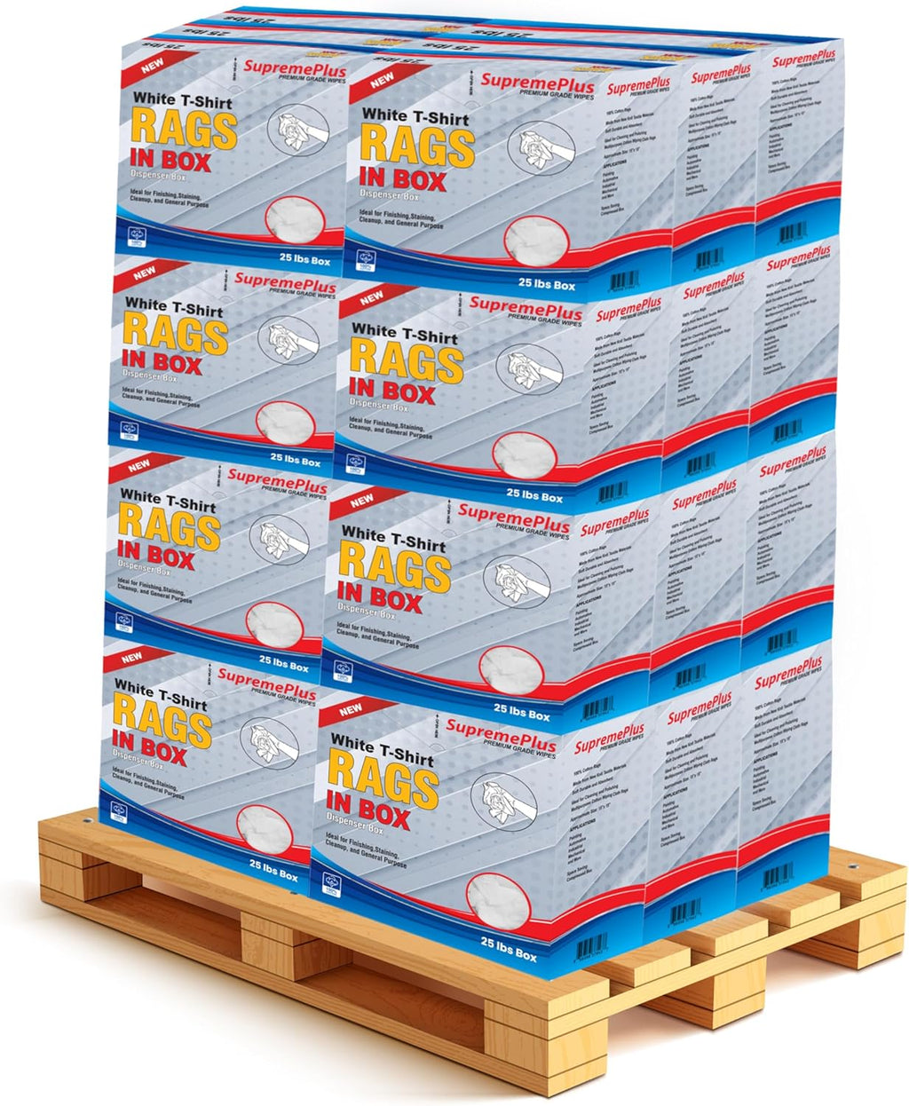 Premium White T-Shirt Cleaning Rags (600 lbs. Pallet 24x25 lbs. Compressed Box of Rags) – White Cotton Cloths for Cleaning, Staining, Painting, Oil, Grease & Dust Removal