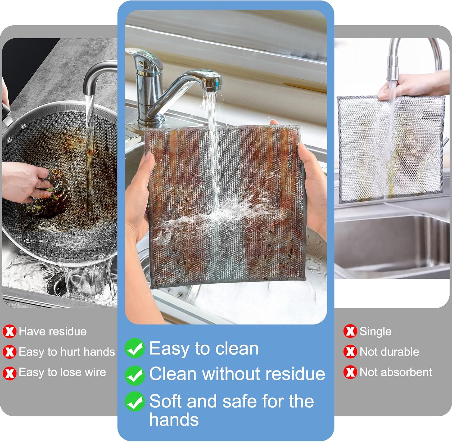 10pcs New Upgrade 2-Layer Microfiber Wire Dishcloth,Non-Scratch Wire Dishwashing Rags for Wet and Dry,Metal Scrubbers, Kitchen Miracle Cleaning Dish Rags for Cookware,Sinks, Dishes,Stove,Grey