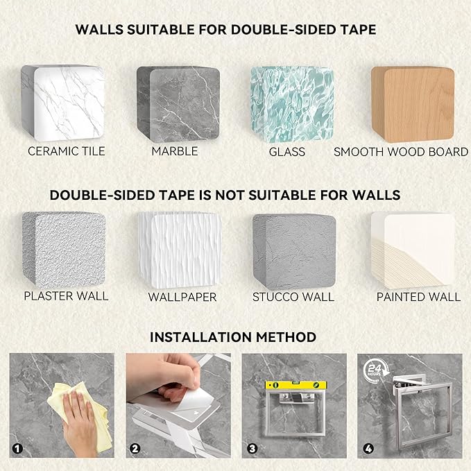 LANC Hand Towel Rings for Bathroom Wall Mount Chrome Polished Square Self Adhesive Hand Towel Holder for Lavatory Bathroom Hardware Accessories Stainless Steel Modern Shower Towel Racks, A8396CP