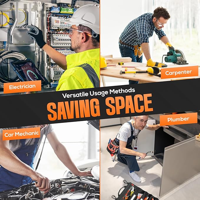 Roll up tool bag organizer with Carabiners - 5 Large Oversized Pockets with Labels-Tool roll bag organizer - Canvas foldable tool Bag organizer | Tool organizer bag for Mechanic, Electrician & more