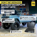 TIGHTSPOT 1/2" Drive 70pc Impact Socket MASTER SET with SAE & Metric from 5/16 Inch - 1-1/4 Inch, 8mm - 24mm, Standard/Deep Sockets with Extension Bars & Adapters & More