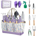 Garden Tools Set 9-Piece, Heavy Duty Stainless Steel Garden Hand Tools with Floral Tote Bag - Rust-Proof Garden Tools for Gardening, Gardening Gifts for Women Mom