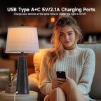 Terpsichore Nightstand Lamp Bedside Lamps Set of 2 Desk Lamp Vintage Rustic Farmhouse Table Lamp 3 Way Dimmable Light,Bulb*2,USB A+C Port (Black with Gold, High 27 Inch)