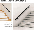 Meranti Aluminum Handrail for Indoor or Outdoor Steps and Stairs – Hand Rails for Elderly – DIY Complete Stair Railing Kit (AHR, Black, 5' Length)