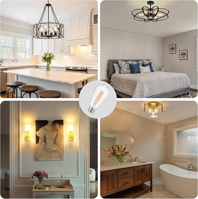 Depuley LED Light Bulbs E26: Chandeleir Lights Bulb 6W Equivalent 60W - Edison Vintage Bulbs Warmlight 2700K ST58 Clear Glass Bulb 800LM 80+CRI Non-Dimmable 12-Pack