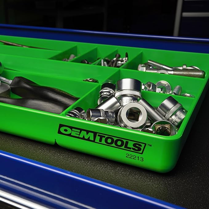 OEMTOOLS 22213 Tool Box Organizer Tray – 10-Compartment Tool Chest Organizer for Parts, Bolts, and Small Tools – Stackable Drawer Tray Design