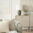 Nourison Home 23" Olive Green Ceramic Pot Table Lamp for Bedroom, Living Room, Dining Office, with White Tapered Drum Shade