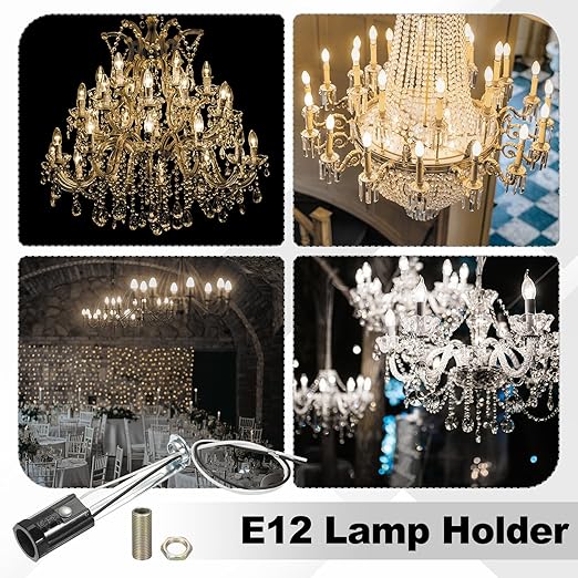 PATIKIL Candelabra Base Lamp Holder Light Socket, 6pcs UL Listed Keyless E12 Bulb Socket with 9.8" Wire Leads for E12 Incandescent LED Light Bulbs, 3.5" Tall