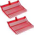 Lasnten Manure Fork Replacement Head, 18 Tines Pitchfork Head with Screws and Nuts, Horse Manure Rake for Picking up Grass and Hay(Red,2 Pcs)