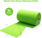 Greenfound Microfiber Cleaning Cloth Roll -80 Pack, 11.5x11.5, Tear Away Towels, Reusable and Washable Rags, Green