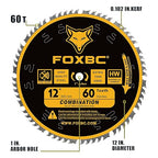FOXBC 12 Inch Combination Miter Saw Blade, 60-Tooth, Wood Cutting with 1 Inch Arbor