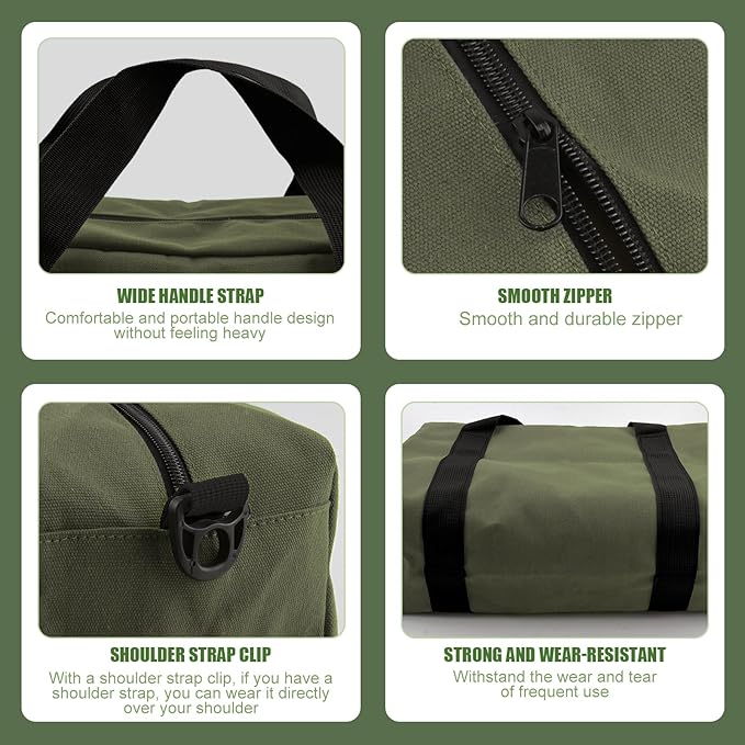 Small Tool Bag,Close Top Wide Mouth Tool Organizer Bag,Large Capacity Tool Bags for Men,Canvas Tool Storage Bag for Storage Handbag for Screwdrivers,Wrench,Pliers Hand Tools (Army Green, 18 Inch)