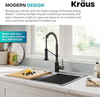 KRAUS Bolden Commercial Style 2-Function Single Handle Pull Down Kitchen Faucet in Matte Black/Black Stainless, KPF-1610MBSB (Pack of 1)