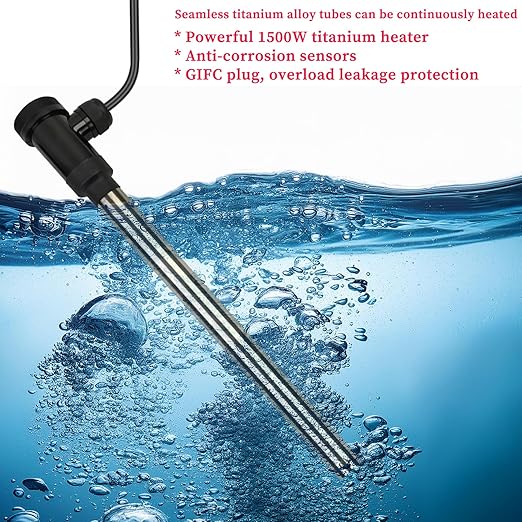 1500W Titanium Submersible Portable Electric Hot Tub & Pool Immersion Water Heater with GFCI and Temp Control for Baptistry, Bathtubs, Above Ground Pool, Swimming Pool and baptismal Pool