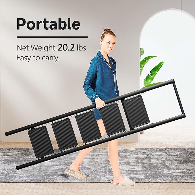 GameGem 5 Step Ladder Folding Step Stool Stepladders with Anti-Slip and Wide Pedal for Home and Kitchen Use Space Saving (Black)